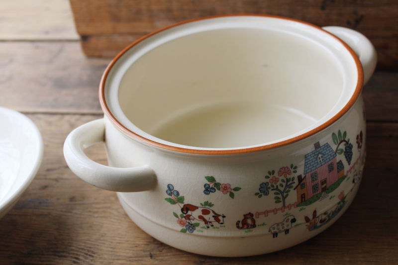 photo of 80s vintage Japan stoneware Country Home grandmacore folk art farm Jamestown china covered casserole  #5