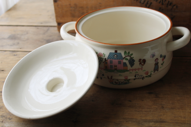 photo of 80s vintage Japan stoneware Country Home grandmacore folk art farm Jamestown china covered casserole  #6