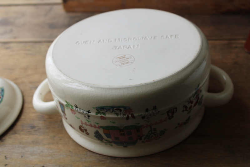 photo of 80s vintage Japan stoneware Country Home grandmacore folk art farm Jamestown china covered casserole  #7