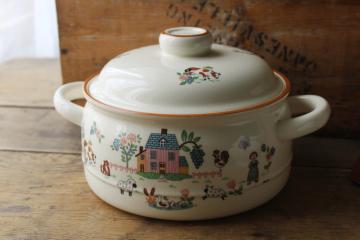 catalog photo of 80s vintage Japan stoneware Country Home grandmacore folk art farm Jamestown china covered casserole 