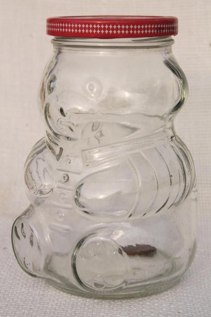 photo of 80s vintage Kraft jelly jar w/ teddy bear shape, glass jam jar coin bank #1