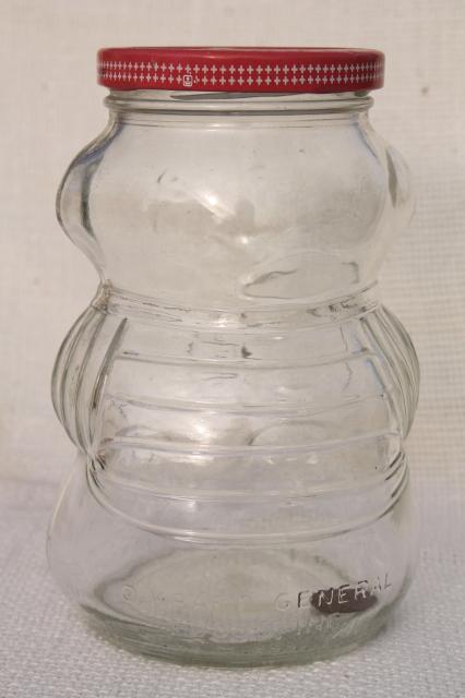 photo of 80s vintage Kraft jelly jar w/ teddy bear shape, glass jam jar coin bank #5