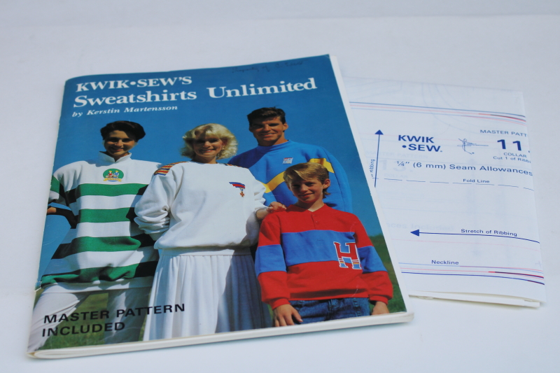 photo of 80s vintage Kwik Sew book Sweatshirts Unlimited w/ complete w/ uncut master pattern  #1