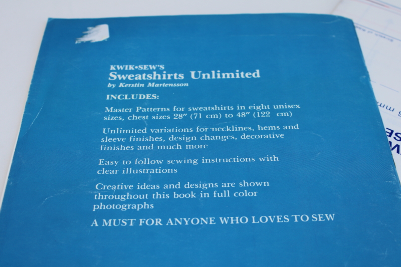 photo of 80s vintage Kwik Sew book Sweatshirts Unlimited w/ complete w/ uncut master pattern  #4
