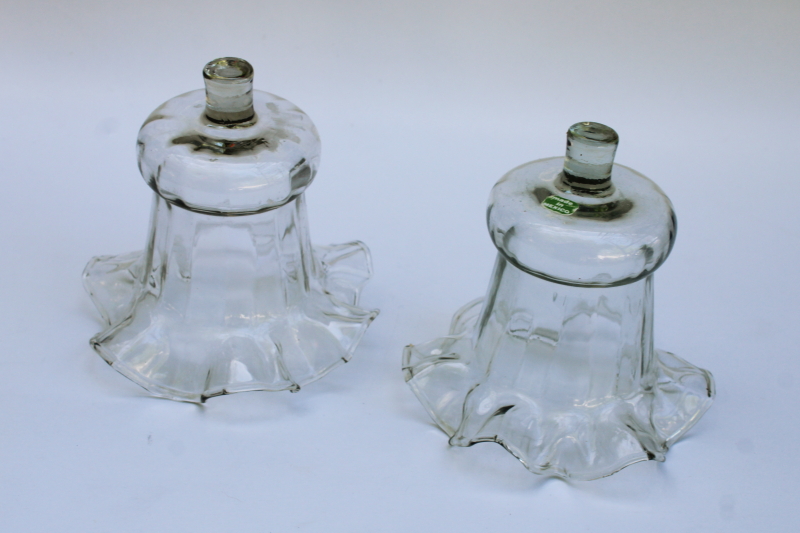 photo of 80s vintage Mexican hand blown glass shades, peg type ruffled clear glass votive candle holders  #1