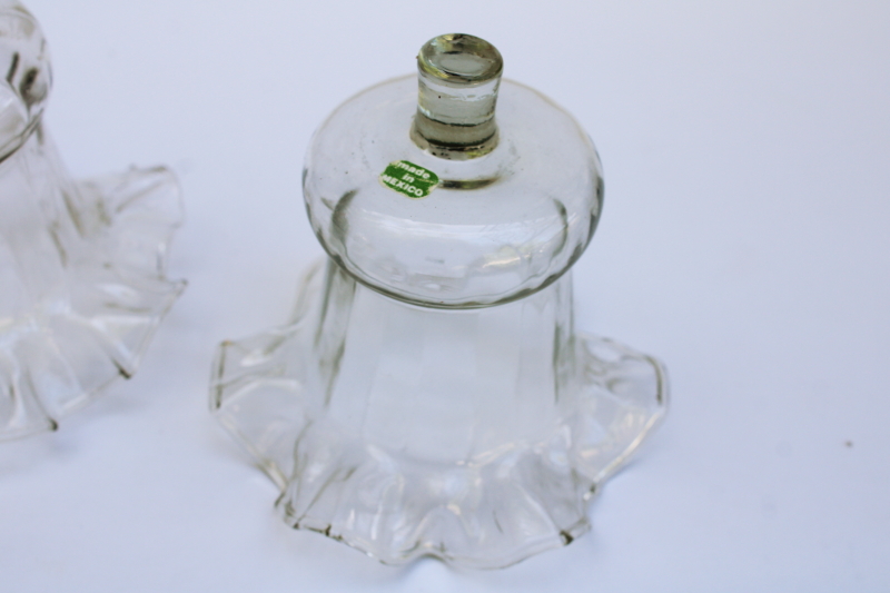 photo of 80s vintage Mexican hand blown glass shades, peg type ruffled clear glass votive candle holders  #2