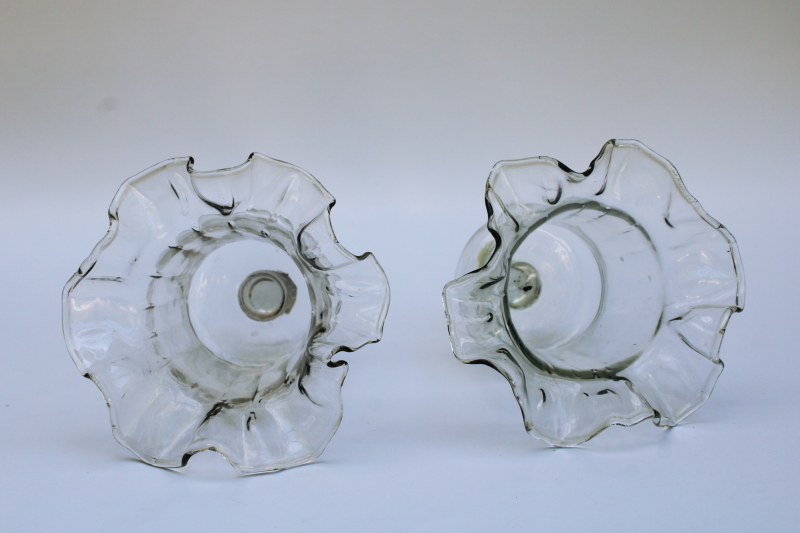 photo of 80s vintage Mexican hand blown glass shades, peg type ruffled clear glass votive candle holders  #3