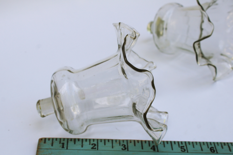 photo of 80s vintage Mexican hand blown glass shades, peg type ruffled clear glass votive candle holders  #5
