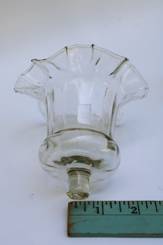 photo of 80s vintage Mexican hand blown glass shades, peg type ruffled clear glass votive candle holders  #6