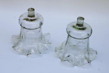 catalog photo of 80s vintage Mexican hand blown glass shades, peg type ruffled clear glass votive candle holders 