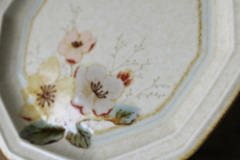 photo of 80s vintage Mikasa Japan stoneware salad or dessert plates, Firenze floral in soft colors hexagon shape  #3