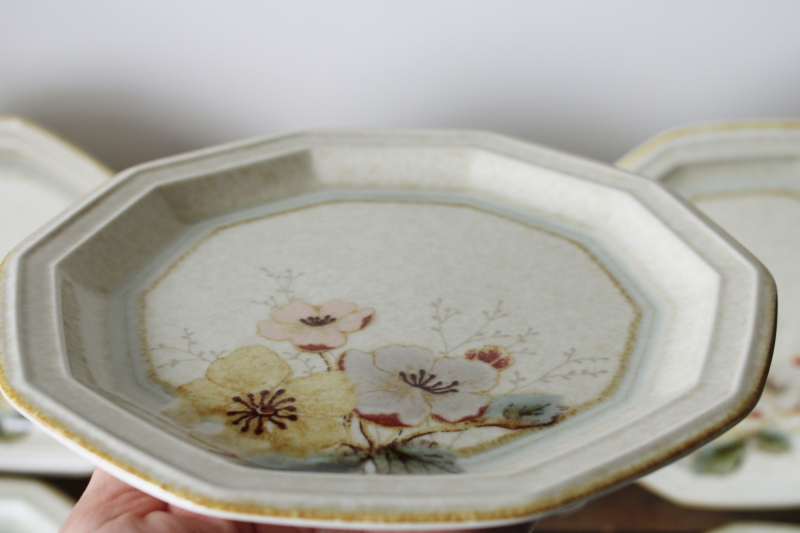 photo of 80s vintage Mikasa Japan stoneware salad or dessert plates, Firenze floral in soft colors hexagon shape  #4