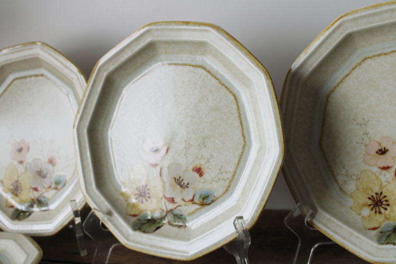 photo of 80s vintage Mikasa Japan stoneware salad or dessert plates, Firenze floral in soft colors hexagon shape  #6
