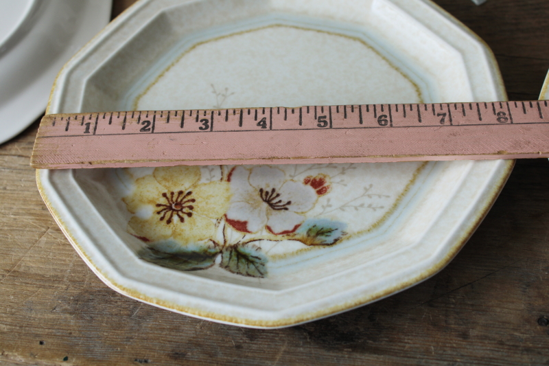 photo of 80s vintage Mikasa Japan stoneware salad or dessert plates, Firenze floral in soft colors hexagon shape  #8