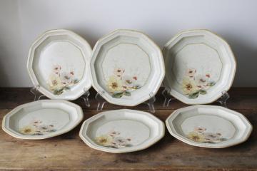 catalog photo of 80s vintage Mikasa Japan stoneware salad or dessert plates, Firenze floral in soft colors hexagon shape 