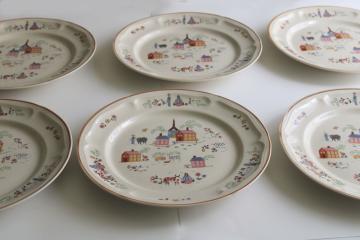 80s vintage Newcor stoneware dinner plates, Our Country pattern folk art style print 