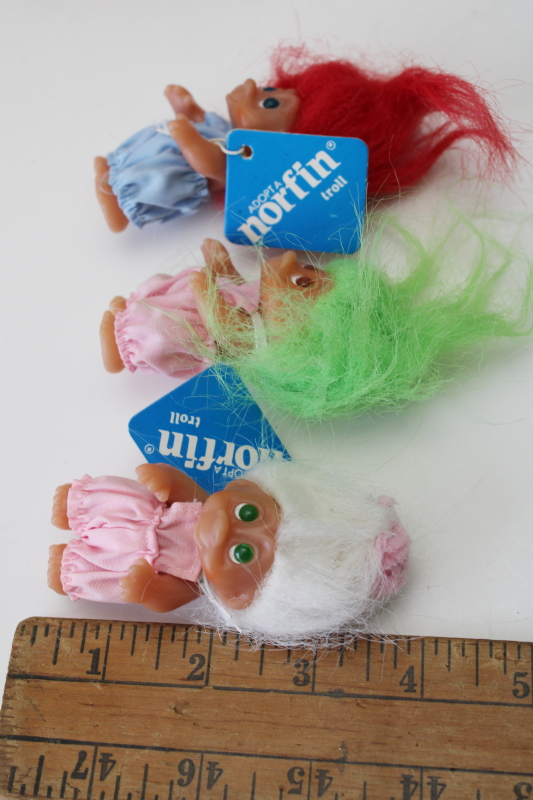 photo of 80s vintage Norfin Dam trolls, mini troll doll lot Norfettes, some Norfin tags  #2