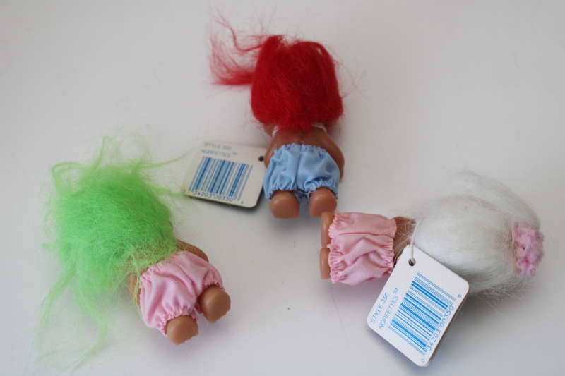 photo of 80s vintage Norfin Dam trolls, mini troll doll lot Norfettes, some Norfin tags  #3