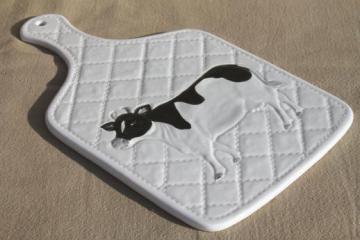 catalog photo of 80s vintage Otagiri ceramic kitchen board w/ holstein cow, OMC label