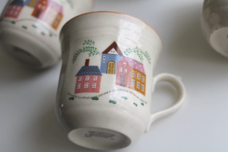 photo of 80s vintage Our Country Newcor stoneware mugs, village houses cottagecore print  #4