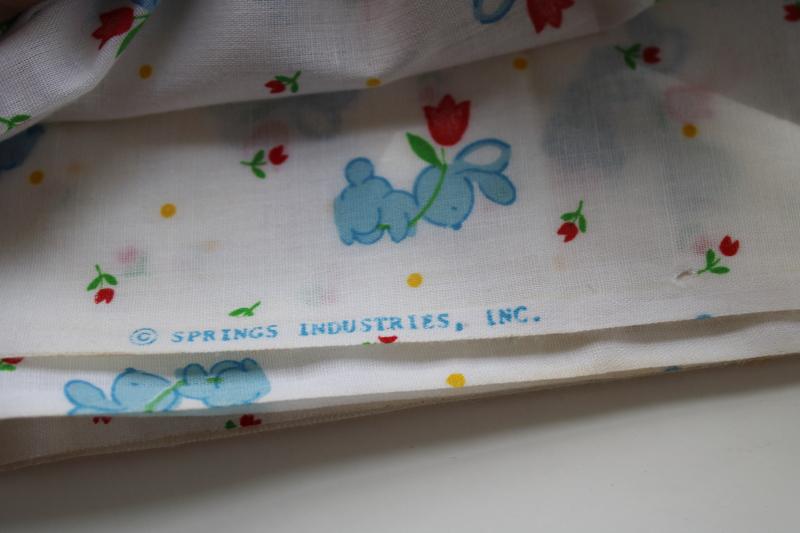 photo of 80s vintage Springs cotton poly blend, tulips & blue baby bunnies print #2