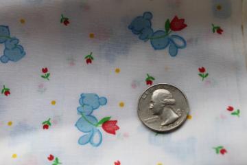 catalog photo of 80s vintage Springs cotton poly blend, tulips & blue baby bunnies print