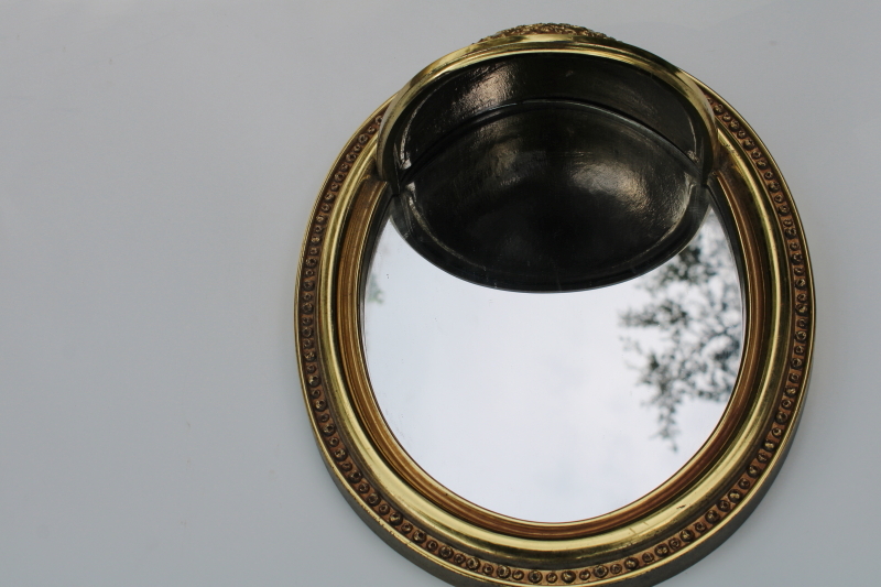 photo of 80s vintage Syroco gold plastic ornate frame oval glass mirror w/ wall pocket planter for greenery  #3
