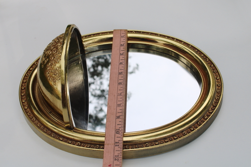 photo of 80s vintage Syroco gold plastic ornate frame oval glass mirror w/ wall pocket planter for greenery  #5