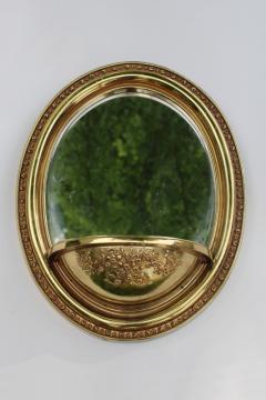 80s vintage Syroco gold plastic ornate frame oval glass mirror w/ wall pocket planter for greenery 