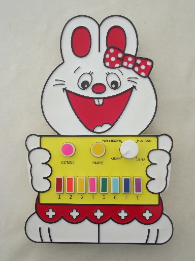 photo of 80s vintage Taiwan plastic Happy Bunny piano keys battery operated music toy  #2