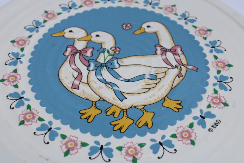 photo of 80s vintage Treasure Craft Ribbon Geese goose w/ bow pattern ceramic trivet  #2