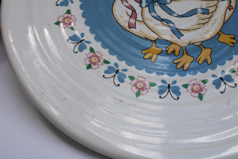 photo of 80s vintage Treasure Craft Ribbon Geese goose w/ bow pattern ceramic trivet  #3