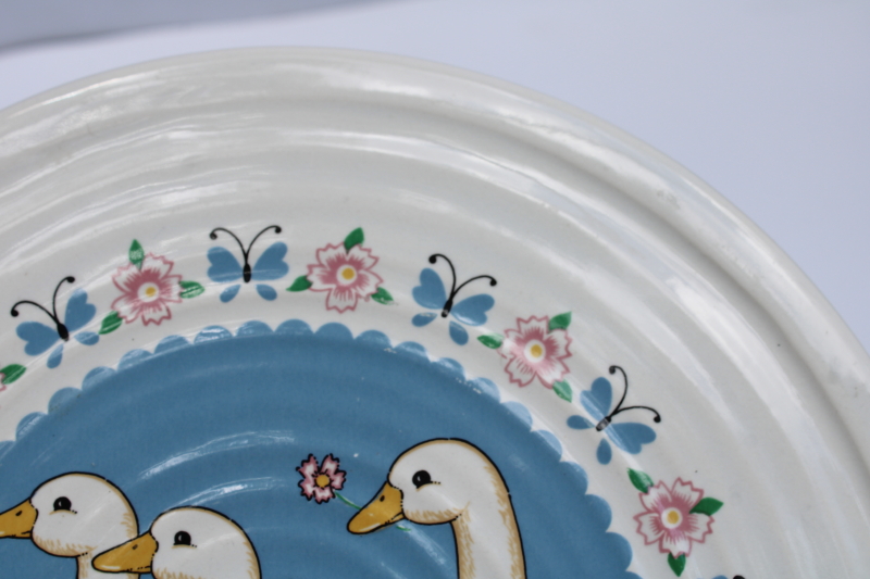 photo of 80s vintage Treasure Craft Ribbon Geese goose w/ bow pattern ceramic trivet  #4