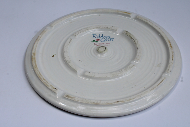 photo of 80s vintage Treasure Craft Ribbon Geese goose w/ bow pattern ceramic trivet  #5