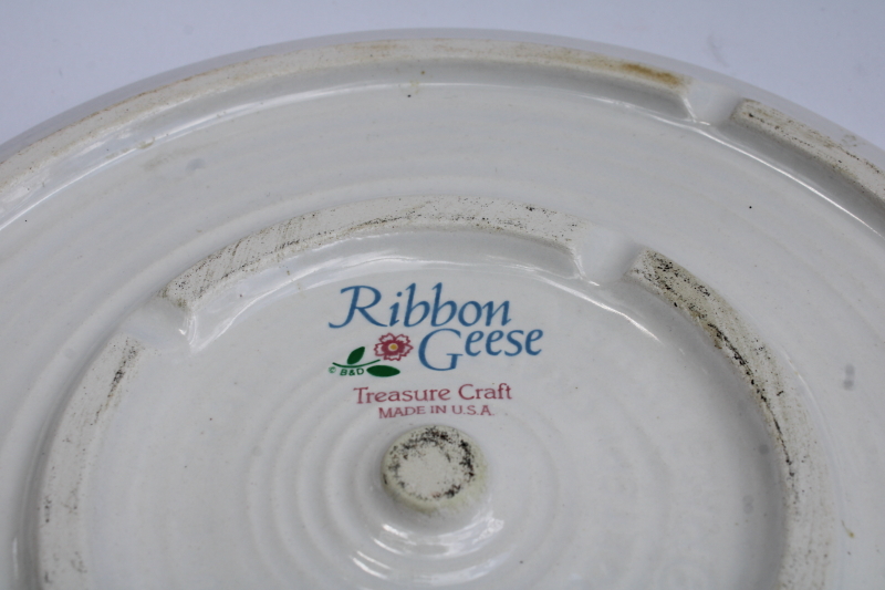 photo of 80s vintage Treasure Craft Ribbon Geese goose w/ bow pattern ceramic trivet  #6