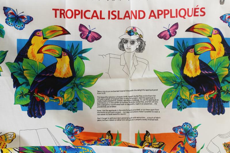 photo of 80s vintage VIP Cranston print cotton appliques, tropical island butterflies, birds #1