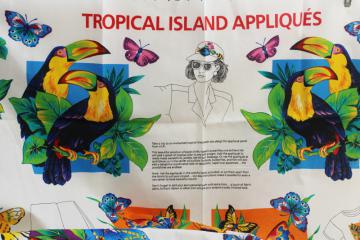 photo of 80s vintage VIP Cranston print cotton appliques, tropical island butterflies, birds