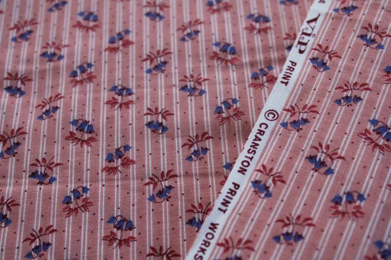 photo of 80s vintage VIP Cranston print cotton fabric tiny bluebells flowers dusty pink stripe #3