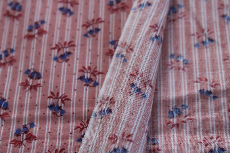 photo of 80s vintage VIP Cranston print cotton fabric tiny bluebells flowers dusty pink stripe #4