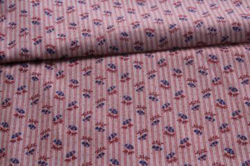 photo of 80s vintage VIP Cranston print cotton fabric tiny bluebells flowers dusty pink stripe