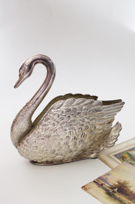 photo of 80s vintage Victorian style silver plate swan, napkin holder or letter rack #1