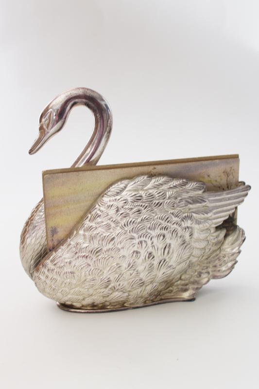 photo of 80s vintage Victorian style silver plate swan, napkin holder or letter rack #2