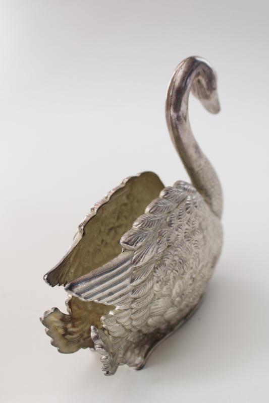 photo of 80s vintage Victorian style silver plate swan, napkin holder or letter rack #4