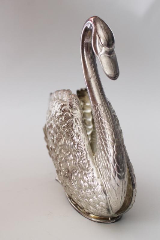 photo of 80s vintage Victorian style silver plate swan, napkin holder or letter rack #5