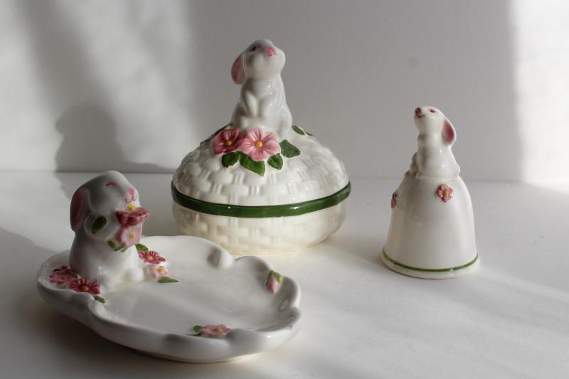 photo of 80s vintage Weiss Brazil for Avon Easter egg, bunnies pin tray, china bell #1