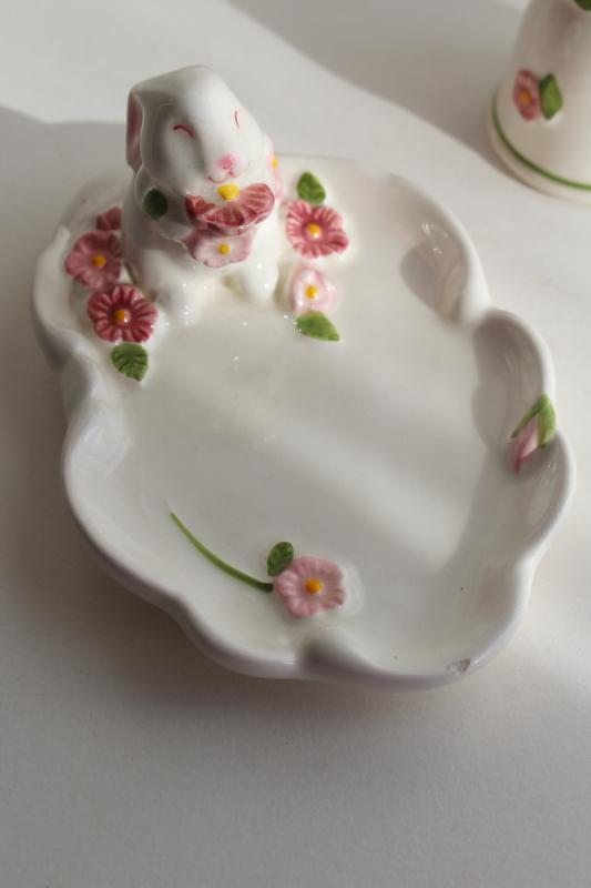 photo of 80s vintage Weiss Brazil for Avon Easter egg, bunnies pin tray, china bell #3