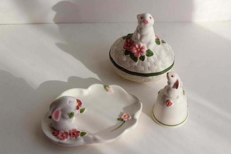 photo of 80s vintage Weiss Brazil for Avon Easter egg, bunnies pin tray, china bell #5