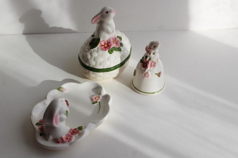 photo of 80s vintage Weiss Brazil for Avon Easter egg, bunnies pin tray, china bell #7