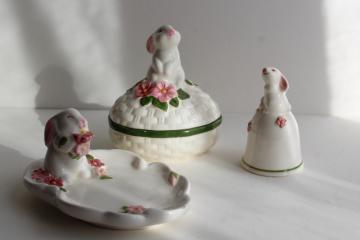 catalog photo of 80s vintage Weiss Brazil for Avon Easter egg, bunnies pin tray, china bell