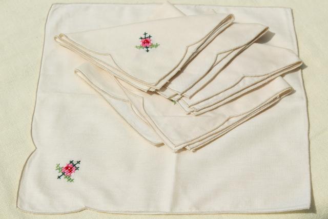 photo of 80s vintage applique cotton lace tablecloth & napkins, mint w/ original Chinese label #2